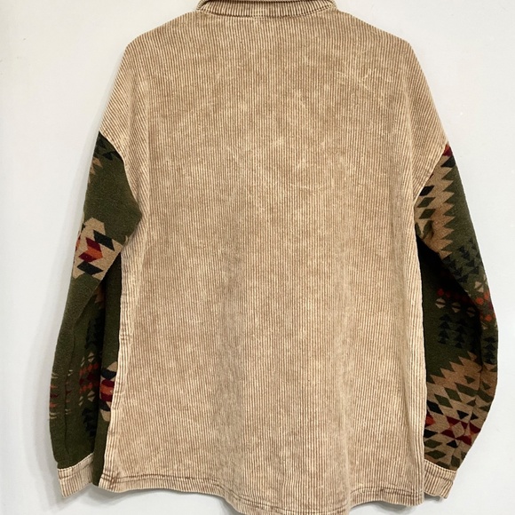 Mazik Army style Womens Corduroy Jacket Button down Aztec Print Sz L - Picture 2 of 11